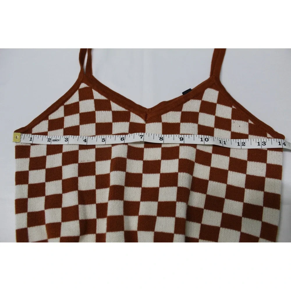 Say What? Women Rust Brown Checkered Knit Cami Top V-Neck Size M - Picture 7 of 8